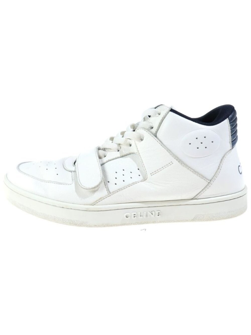 Celine Velcro Logo Print Leather High Top Sneakers White